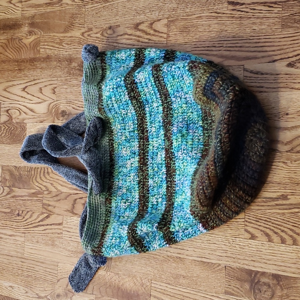 Handmade Handknit Colorful Bucket Bag Hobo Grannycore Cottagecore Shopping